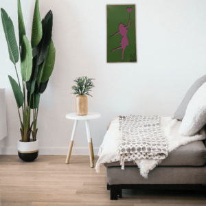 Green and Pink Love Girl wall hanging Scenery By Hutarts