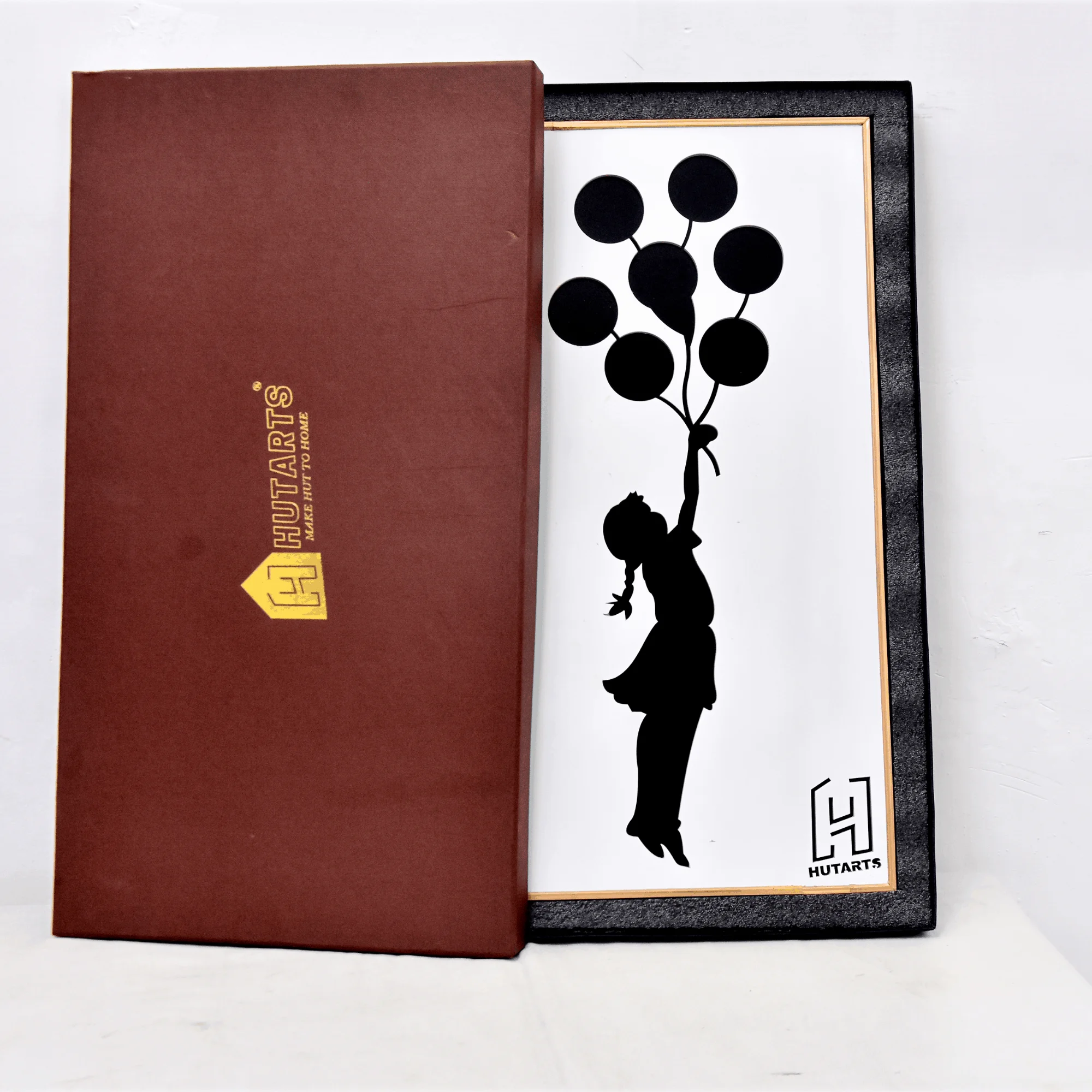 Buy White and Black Flying Girl with Balloons Wall Hanging Scenery by Hut Arts - Image 5