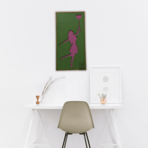 Green and Pink Love Girl wall hanging Scenery By Hutarts