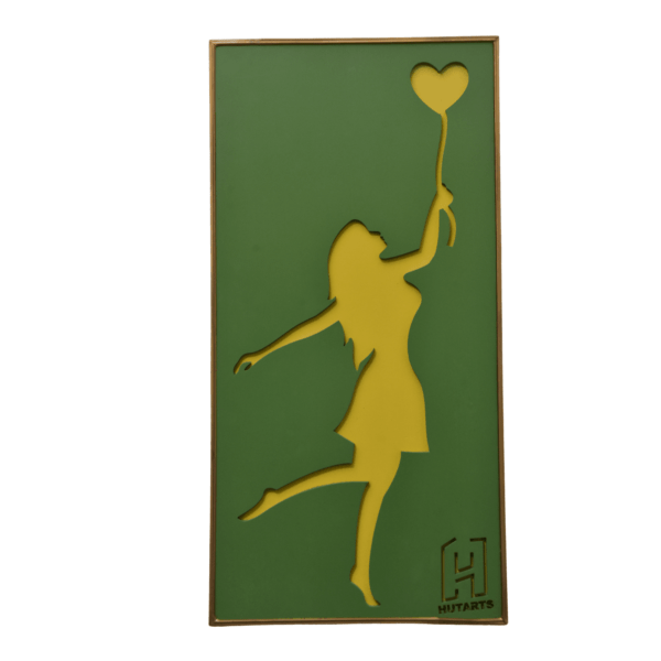 Green and Yellow Love girl wooden wall hanging Scenery By Hutarts