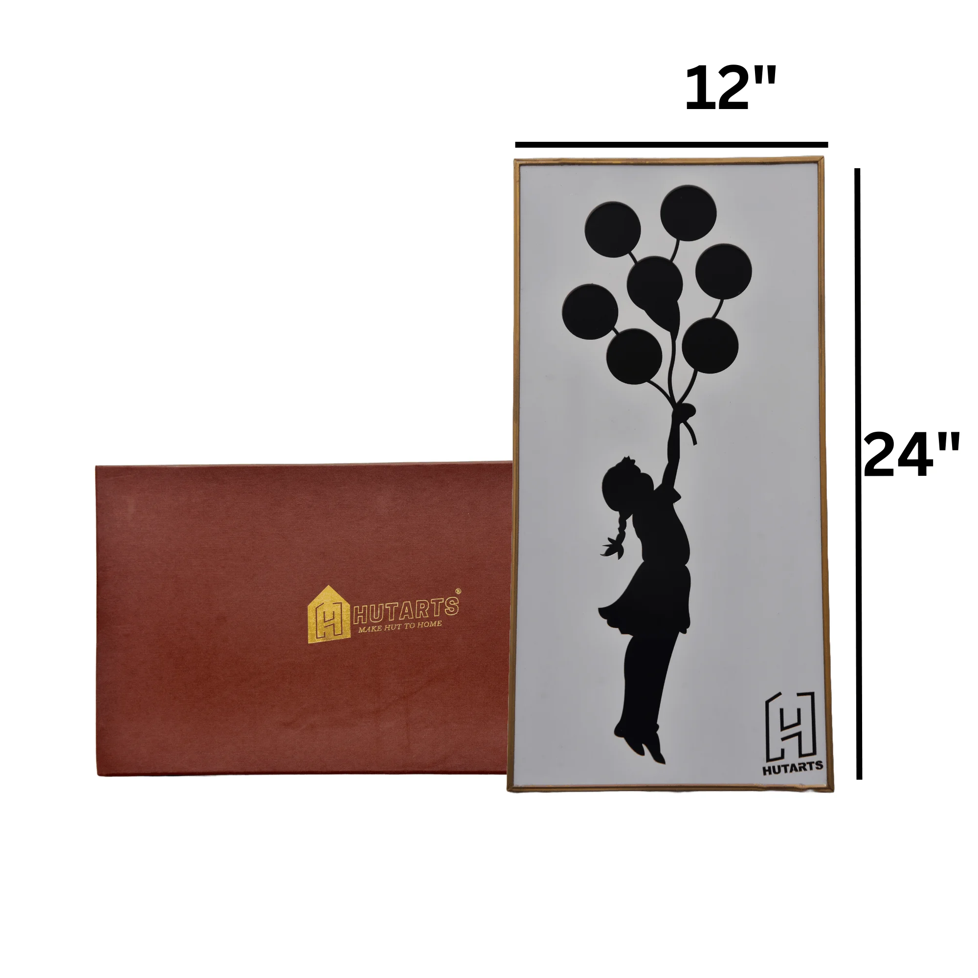 Buy White and Black Flying Girl with Balloons Wall Hanging Scenery by Hut Arts - Image 3