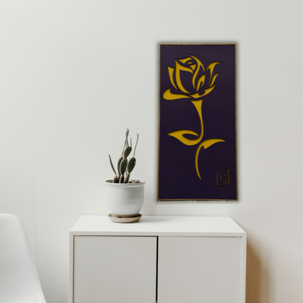 Yellow and purple rose wooden wall hanging Scenery