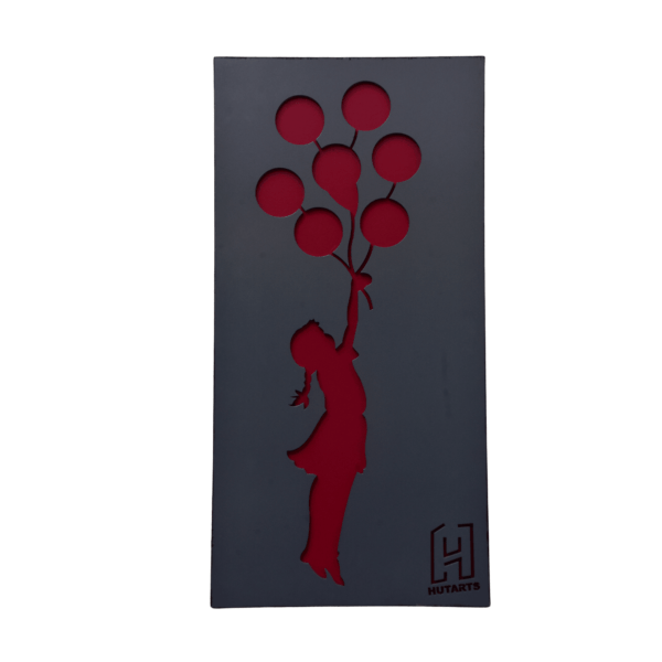 grey and red flying girl with balloon wall hanging Scenery By Hutarts